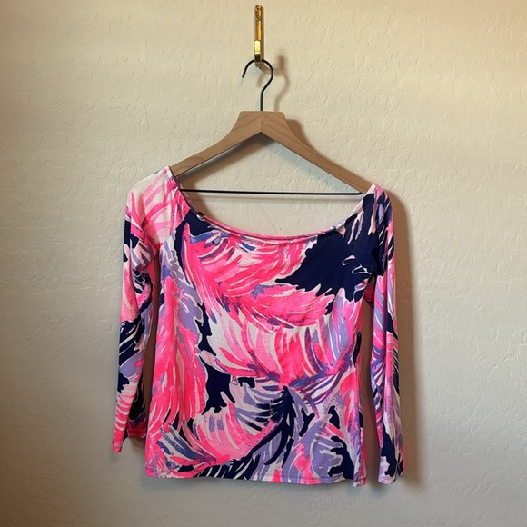 Lilly Pulitzer Audelia Off The Shoulder Top True Blue Paradise Point Size S - Picture 2 of 6